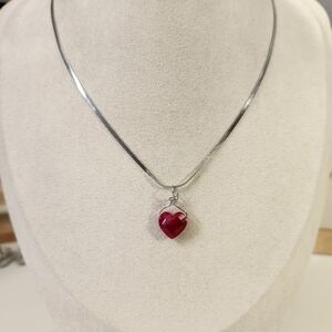 Stainless Steel Ruby Heart Necklace